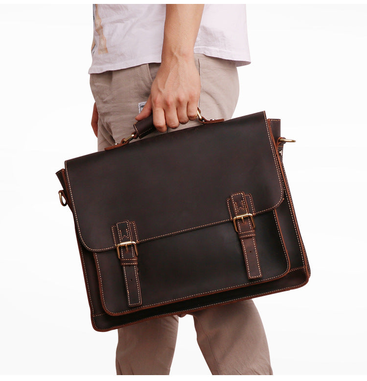 Leather Briefcase for Men and Women, Fit 15.6-inch Laptop