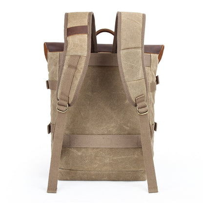 Waxed Canvas Camera Backpack with Leather Accents
