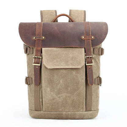 Waxed Canvas Camera Backpack with Leather Accents