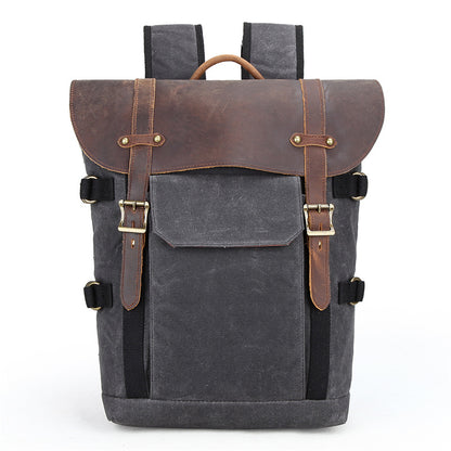 Waxed Canvas Camera Backpack with Leather Accents