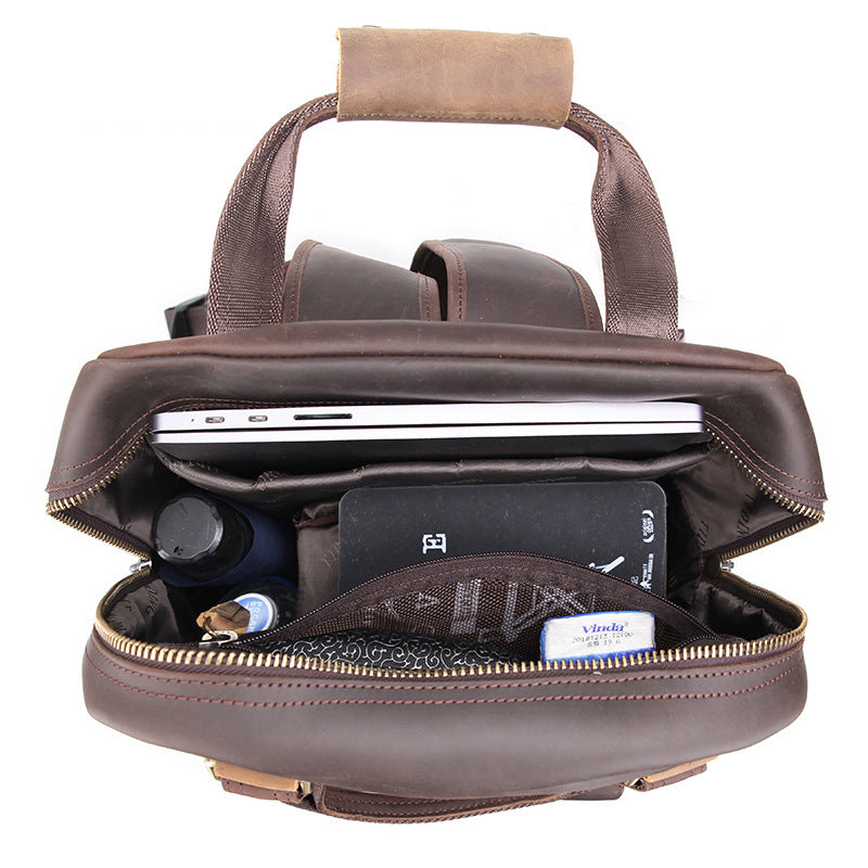 Vintage Leather Camera Backpack with 15.6" Laptop Compartment