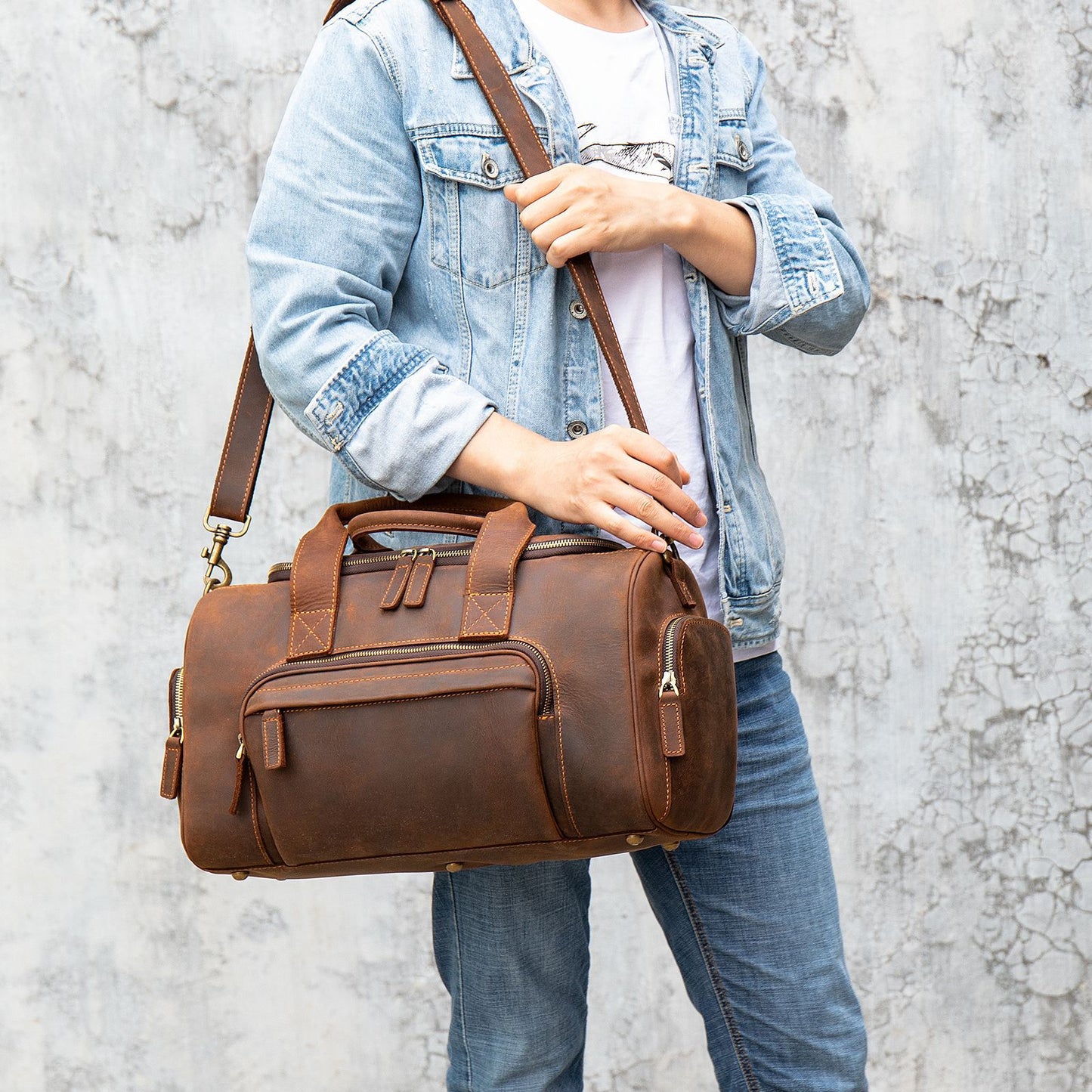 Handmade Leather Travel Duffel Bag