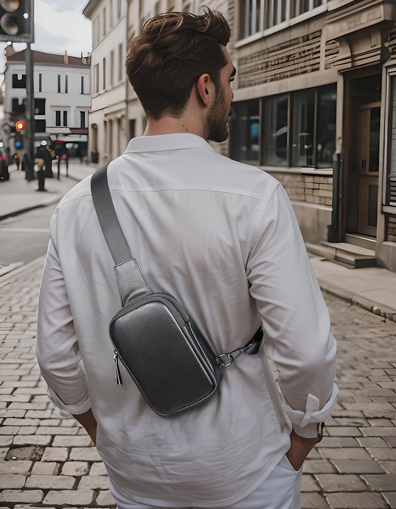 Men's Black Leather Sling Bag