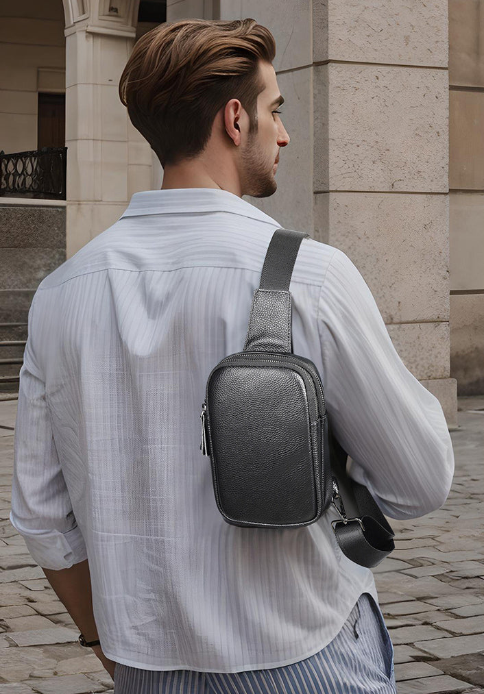 Men's Black Leather Sling Bag