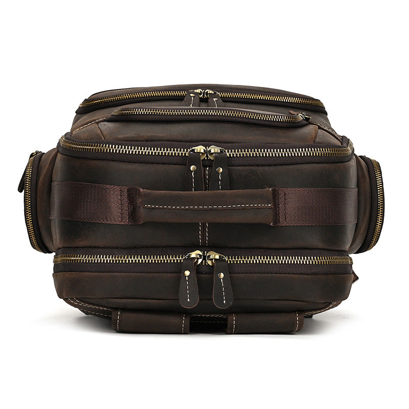 Men's Full-Grain Leather Travel Laptop Backpack