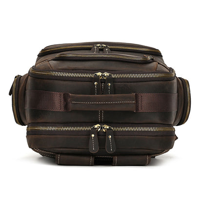 Men's Full-Grain Leather Travel Laptop Backpack