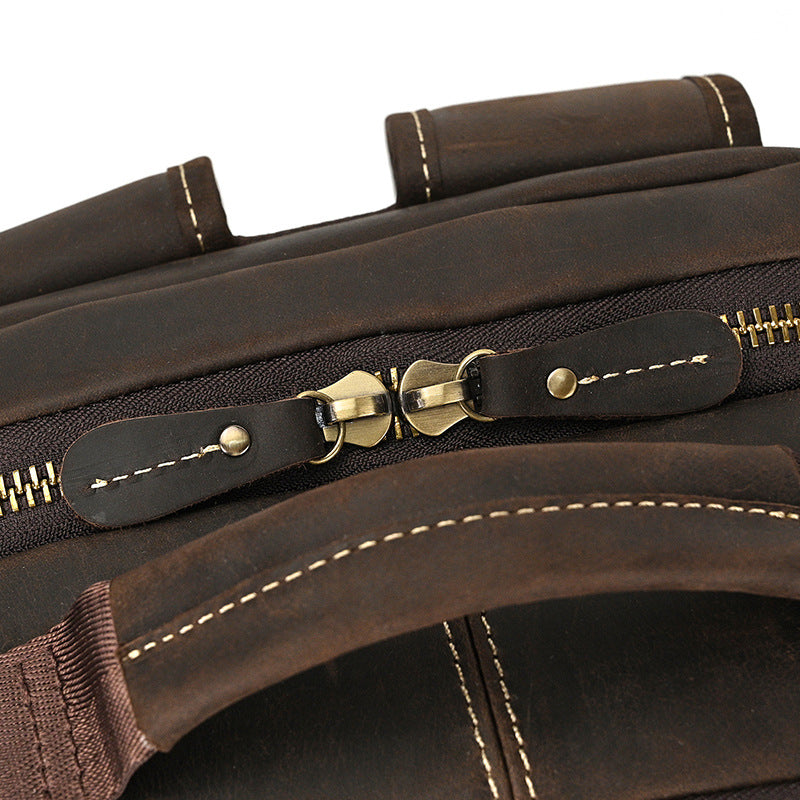 Men's Full-Grain Leather Travel Laptop Backpack