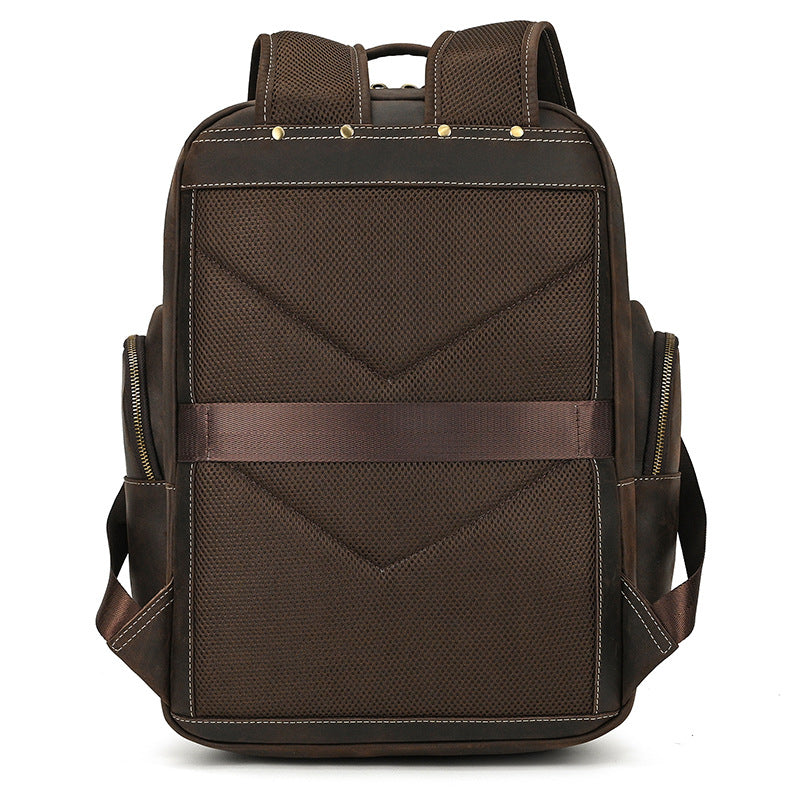 Men's Full-Grain Leather Travel Laptop Backpack