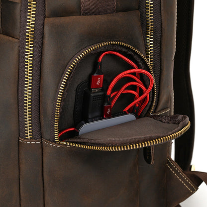 Men's Full-Grain Leather Travel Laptop Backpack