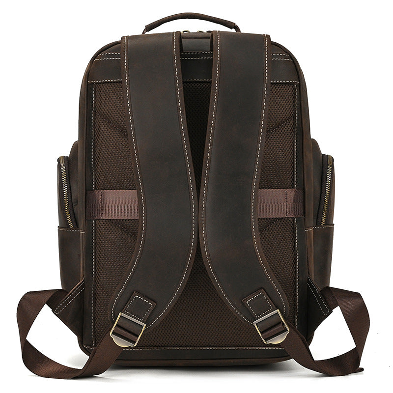 Men's Full-Grain Leather Travel Laptop Backpack