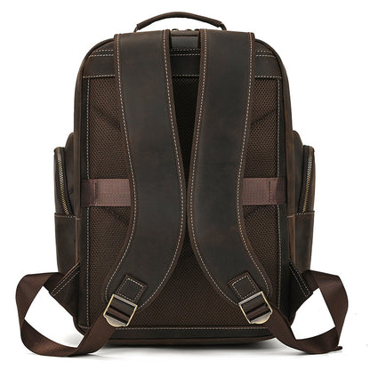 Men's Full-Grain Leather Travel Laptop Backpack