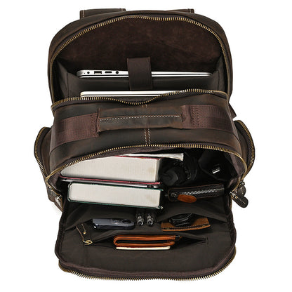 Men's Full-Grain Leather Travel Laptop Backpack