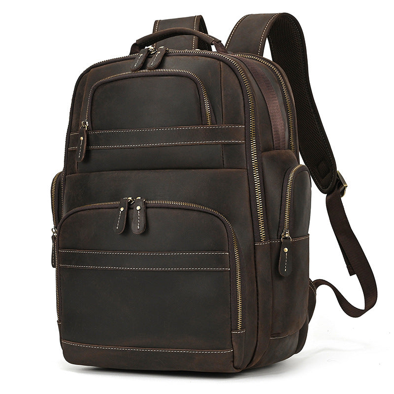 Men's Full-Grain Leather Travel Laptop Backpack