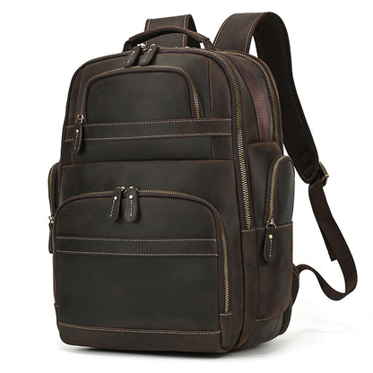 Men's Full-Grain Leather Travel Laptop Backpack