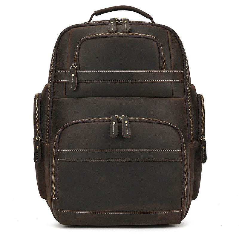 Men's Full-Grain Leather Travel Laptop Backpack