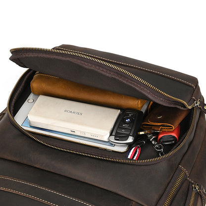 Men's Full-Grain Leather Travel Laptop Backpack