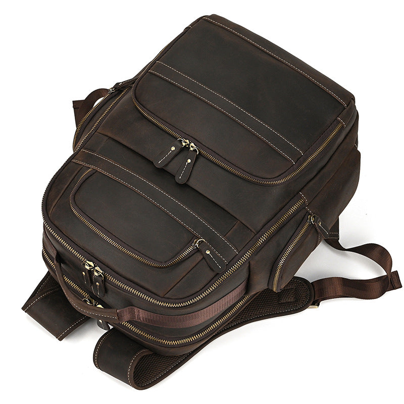 Men's Full-Grain Leather Travel Laptop Backpack