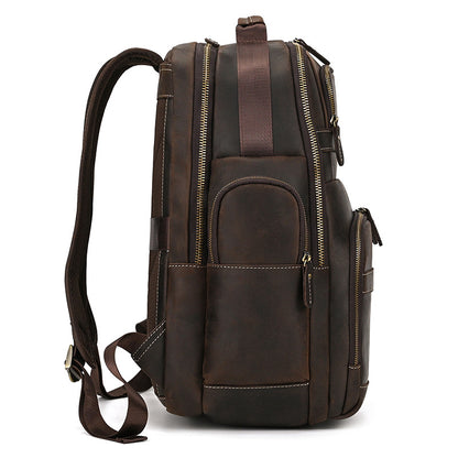 Men's Full-Grain Leather Travel Laptop Backpack
