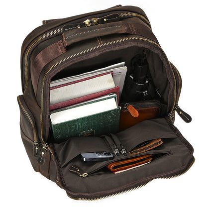 Men's Full-Grain Leather Travel Laptop Backpack