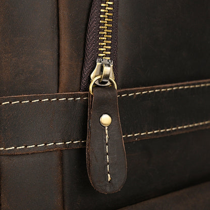 Men's Full-Grain Leather Travel Laptop Backpack