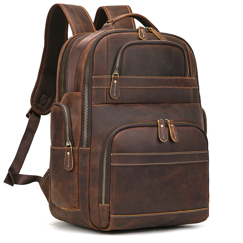 Men's Full-Grain Leather Travel Laptop Backpack