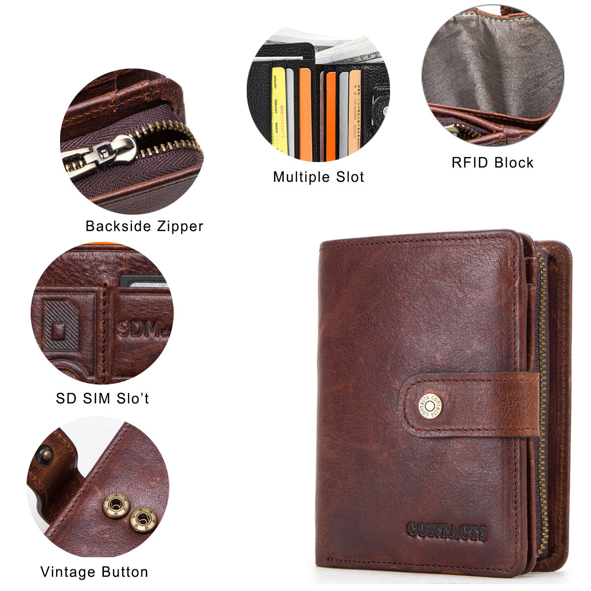 Leather Wallet RFID Blocking Card Case Holder with ID Window