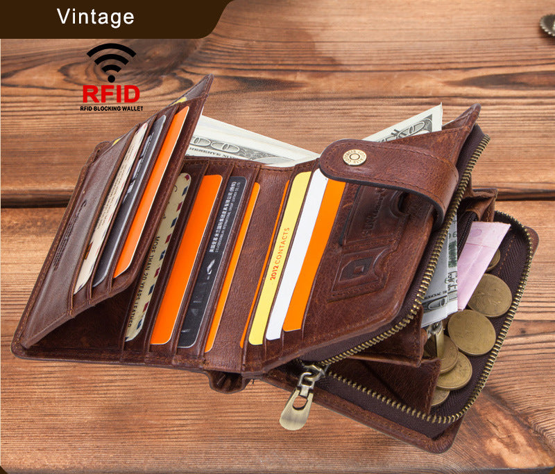 Leather Wallet RFID Blocking Card Case Holder with ID Window