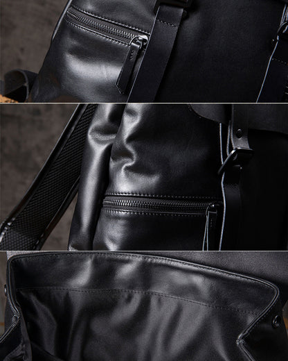 Men's Handcrafted Black Leather Laptop Backpack
