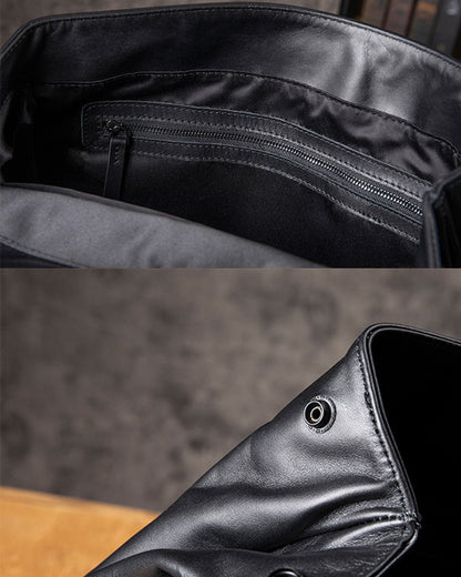 Men's Handcrafted Black Leather Laptop Backpack