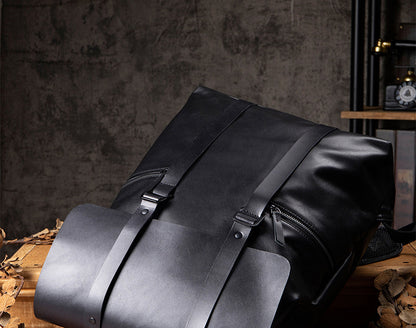 Men's Handcrafted Black Leather Laptop Backpack