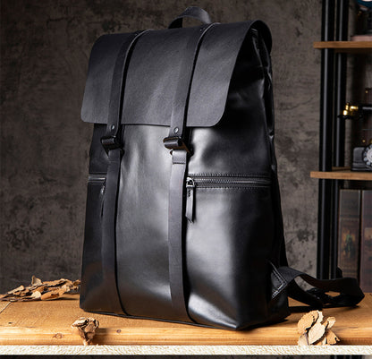 Men's Handcrafted Black Leather Laptop Backpack