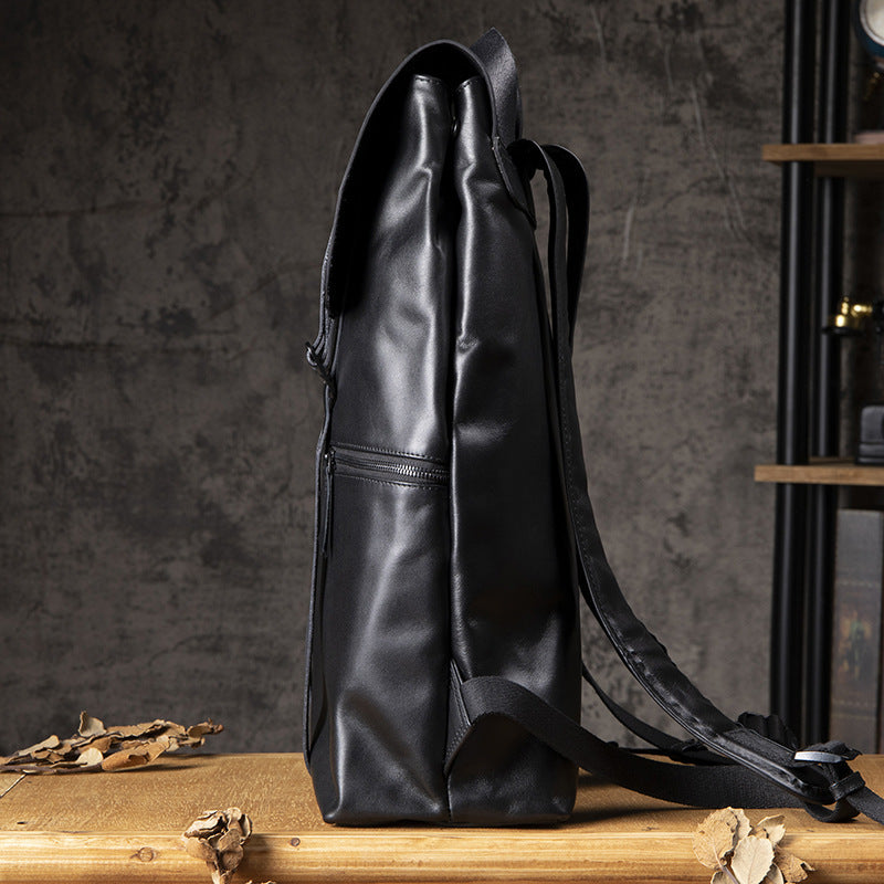 Men's Handcrafted Black Leather Laptop Backpack