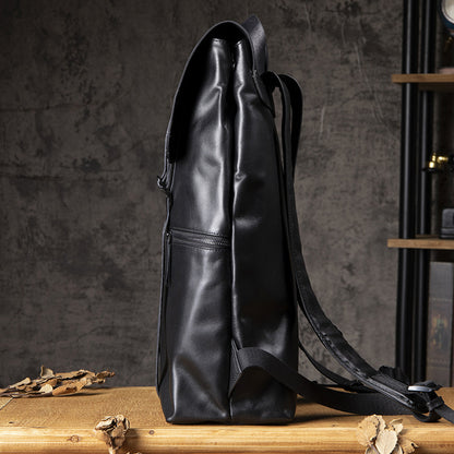 Men's Handcrafted Black Leather Laptop Backpack