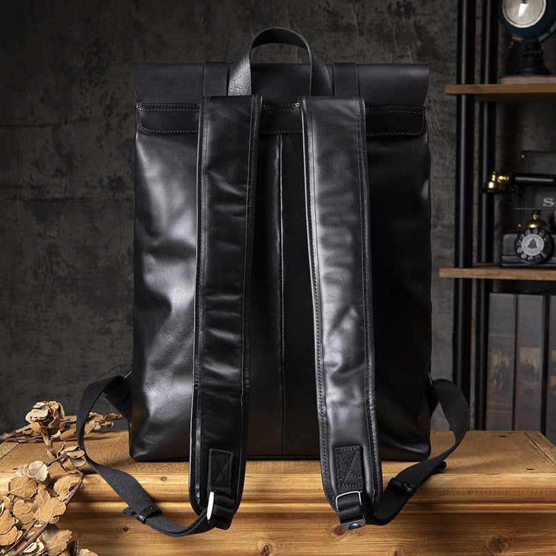 Men's Handcrafted Black Leather Laptop Backpack