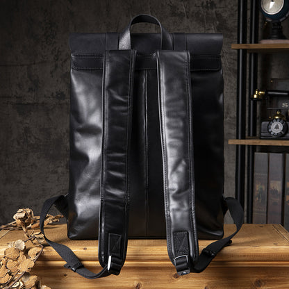 Men's Handcrafted Black Leather Laptop Backpack