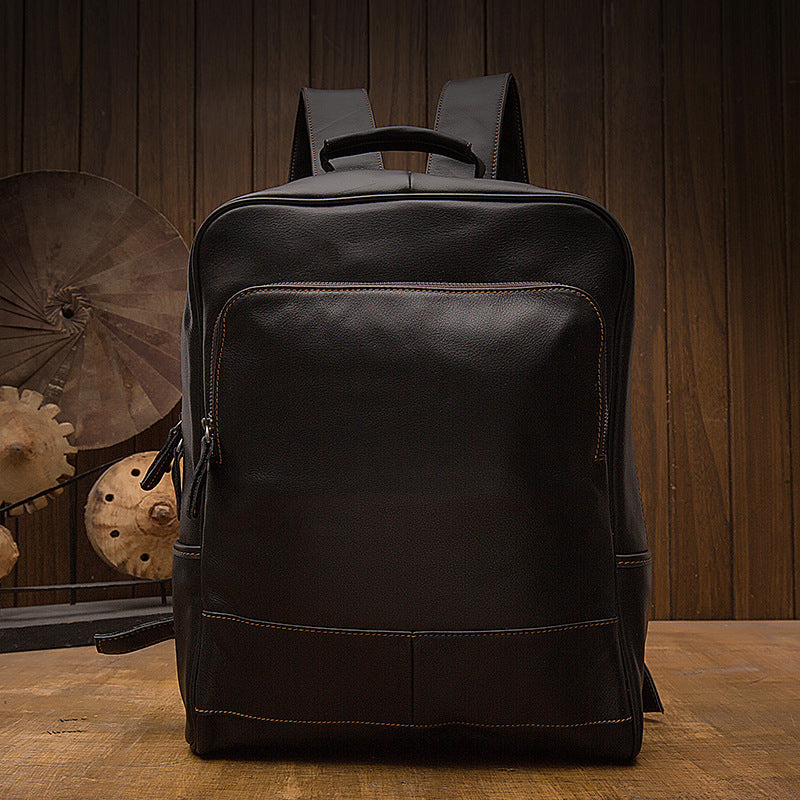 Men's Handcrafted Full-Grain Black Leather Backpack
