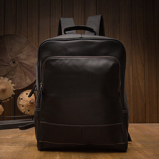 Men's Handcrafted Full-Grain Black Leather Backpack