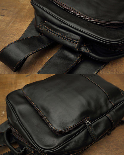 Men's Handcrafted Full-Grain Black Leather Backpack