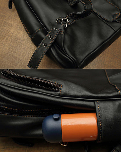 Men's Handcrafted Full-Grain Black Leather Backpack