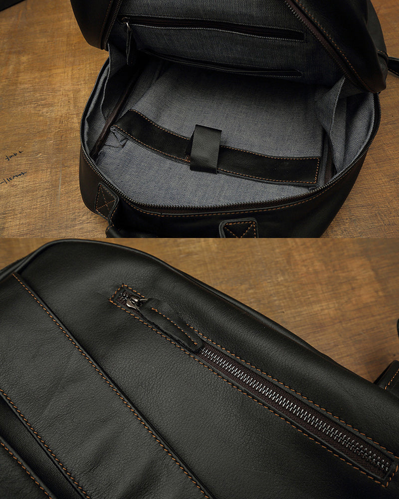 Men's Handcrafted Full-Grain Black Leather Backpack