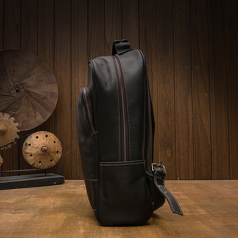 Men's Handcrafted Full-Grain Black Leather Backpack