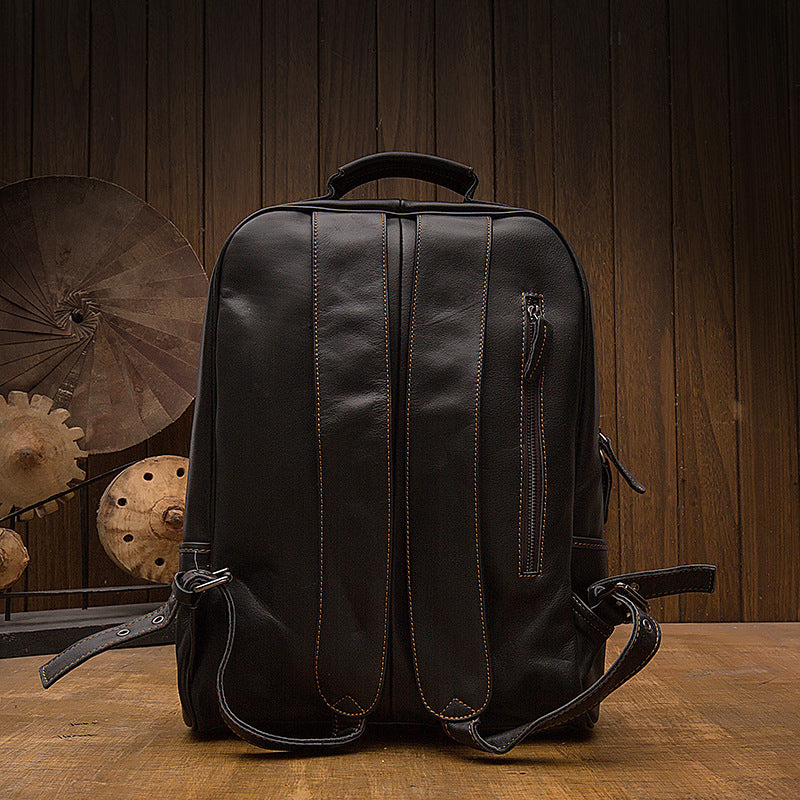 Men's Handcrafted Full-Grain Black Leather Backpack