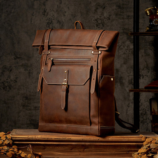 Men's Handcrafted Full-Grain Leather Travel & Laptop Backpack