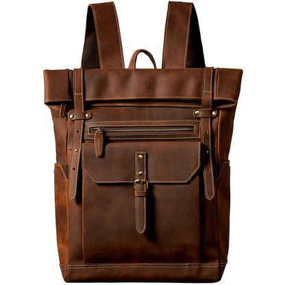 Men's Handcrafted Full-Grain Leather Travel & Laptop Backpack