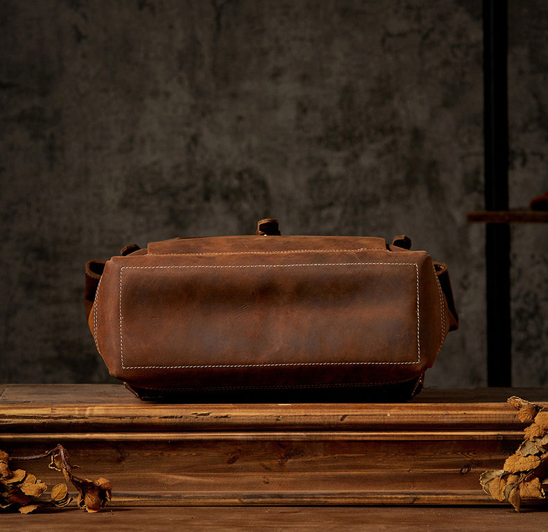 Men's Handcrafted Full-Grain Leather Travel & Laptop Backpack