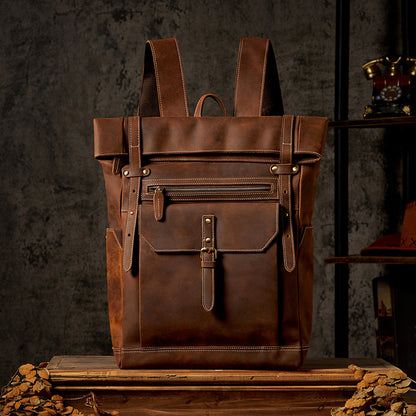 Men's Handcrafted Full-Grain Leather Travel & Laptop Backpack