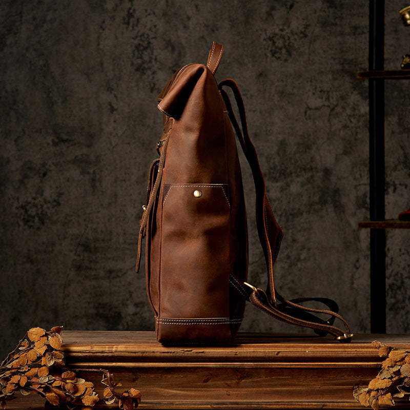 Men's Handcrafted Full-Grain Leather Travel & Laptop Backpack