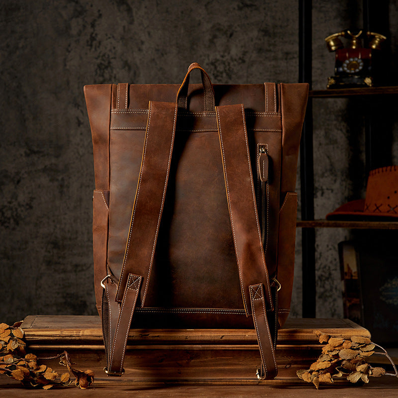 Men's Handcrafted Full-Grain Leather Travel & Laptop Backpack