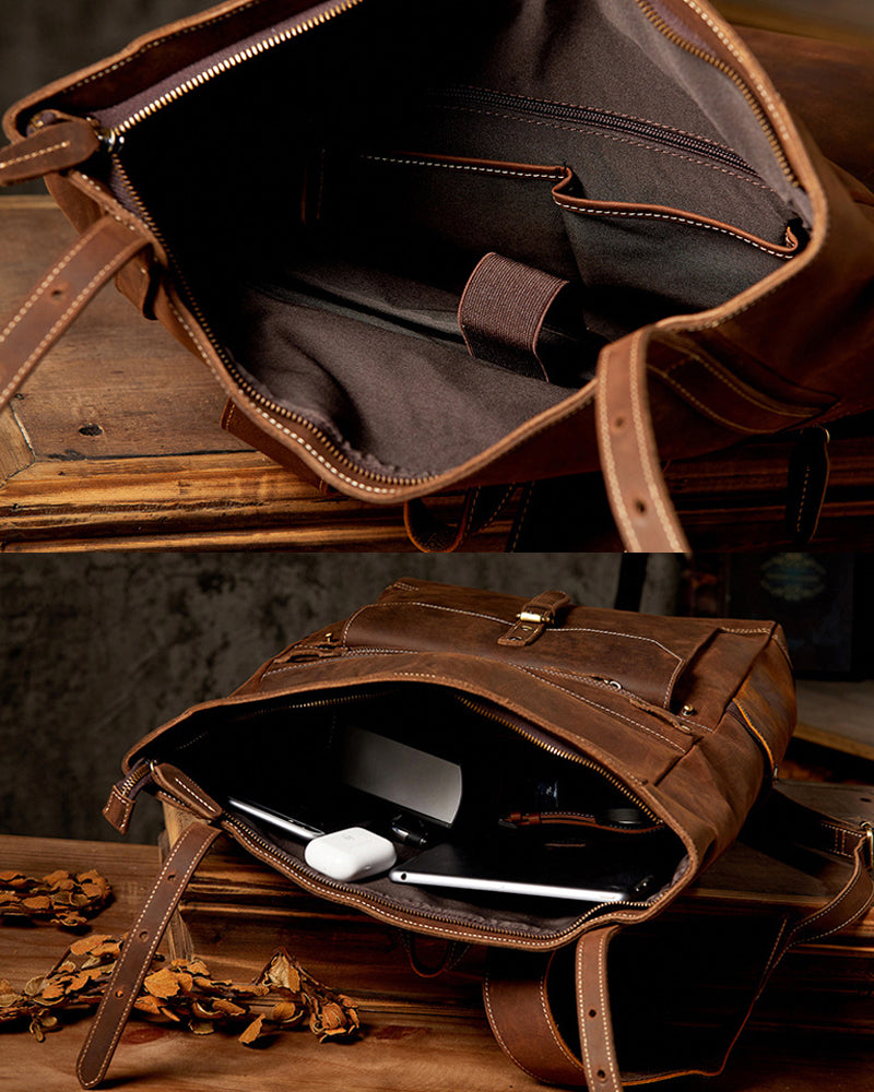 Men's Handcrafted Full-Grain Leather Travel & Laptop Backpack