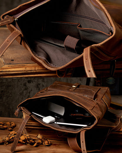 Men's Handcrafted Full-Grain Leather Travel & Laptop Backpack